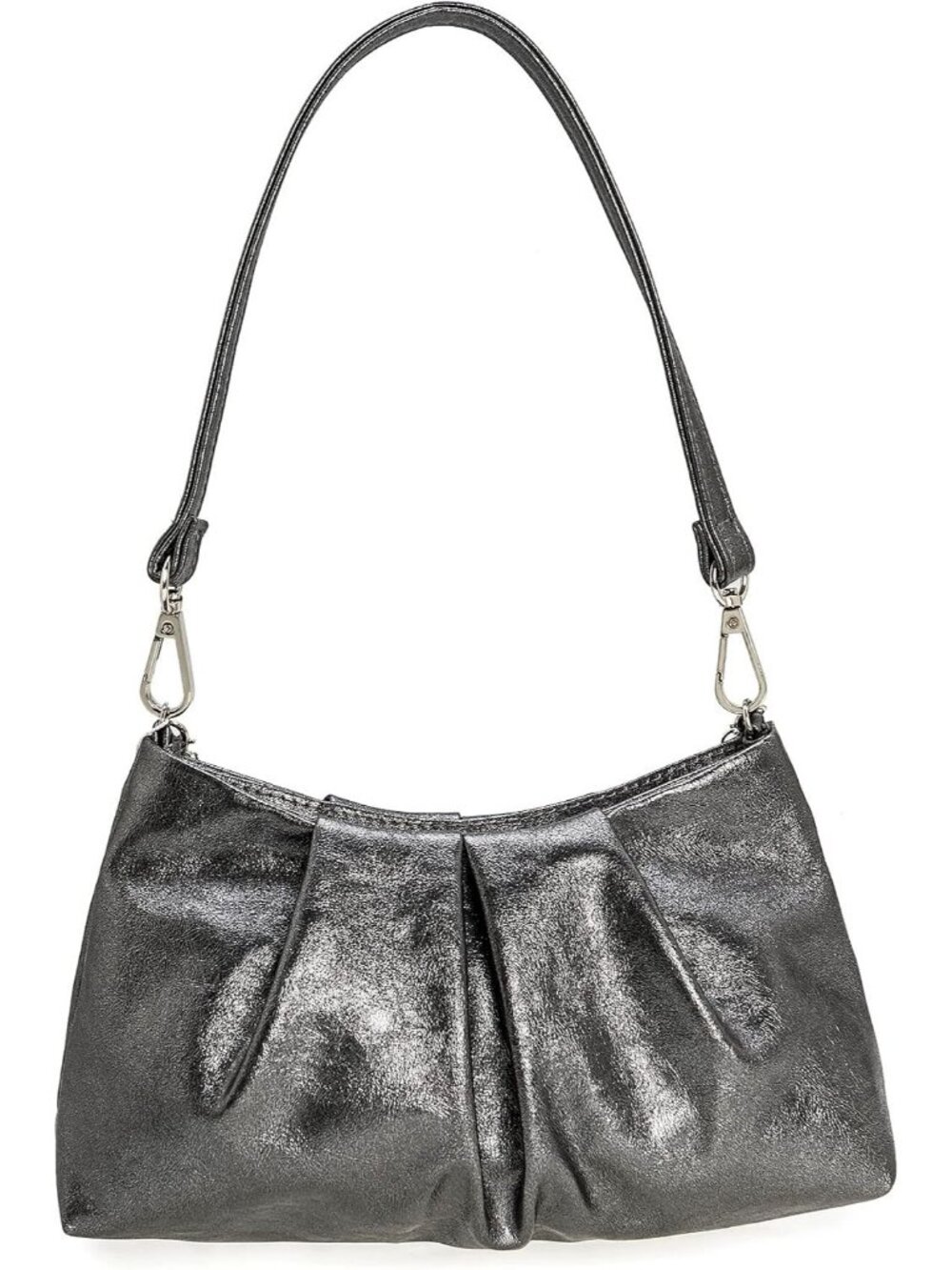 Women Pewter Pleated Pu Clutch Purse For Dressy Formal Cocktail Handbag